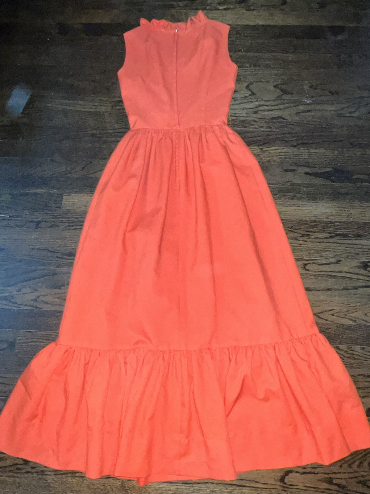Vtg Ruffled SIR JAMES Maxi Tiered Fit Flare USA Pink Sleeveless XS Tall