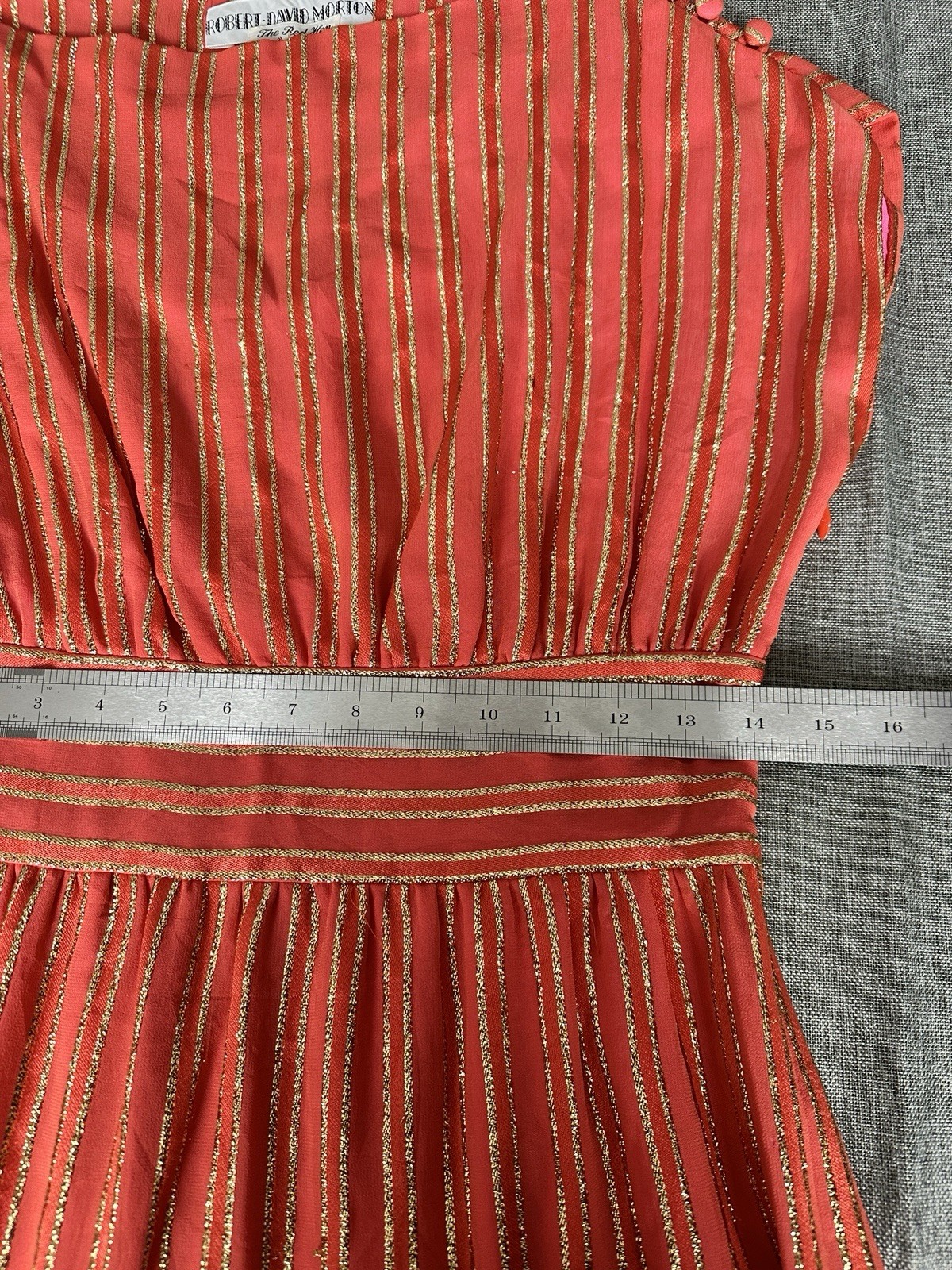 Vintage Robert-David Morton Orange Gold Metallic Stripe Cocktail Dress 70s Small