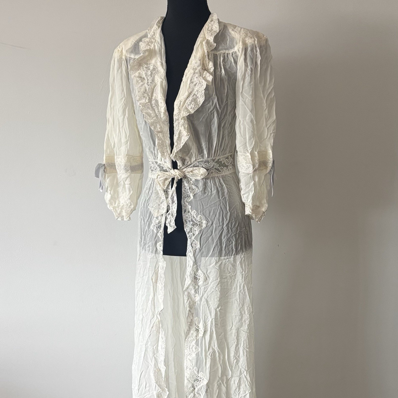 Vintage Edwardian Sheer Nightgown Lace Robe Ethereal Victorian Sheer FLAWS~AS IS