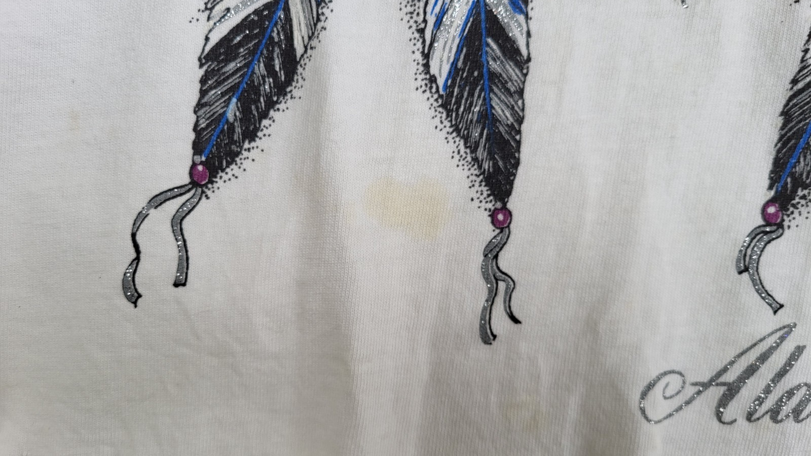 Vtg 80’s Native American Wolf Glitter Feather Alaska Fringe T Shirt – Sz M/L *B6