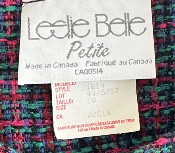 Vintage Leslie Belle Petite Size 10 P Blazer Jacket Style 1819 Pink Green Blue