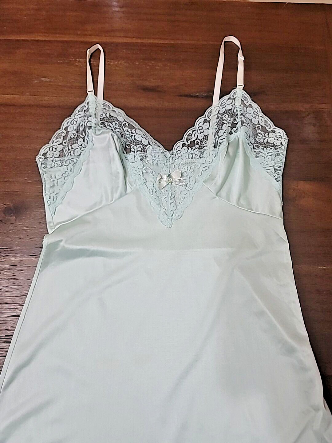Vtg Sliperfection Full Slip Dress Lingerie Mint Non Cling Nylon Lace 34 READ