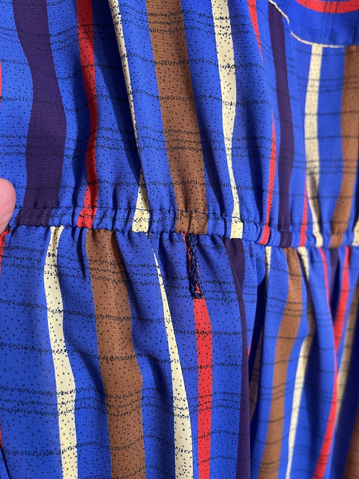 Vintage 1980s Samantha Stevens Petites Dress 10 / M Blue Striped Long Sleeves