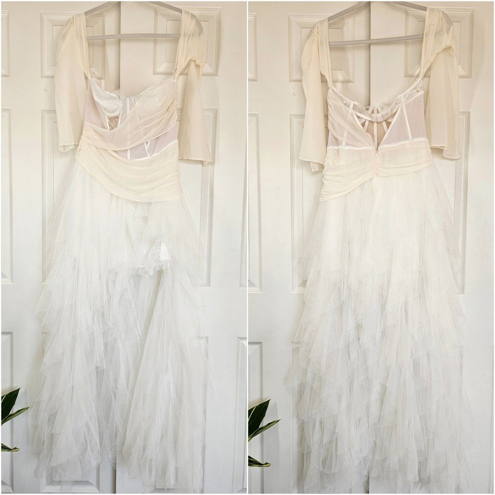 For Love & Lemons Eve Ivory Lace Corset High-Low Tulle Gown Sz Large Wedding