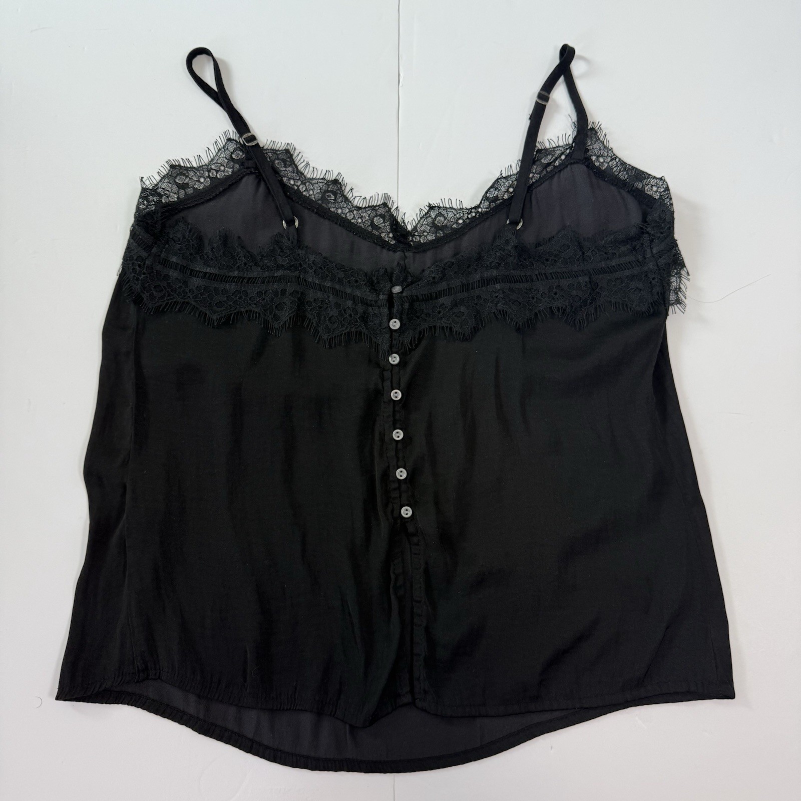 Hollister Black Adjustable Spaghetti straps Camisole XS Lace Trim Button Back