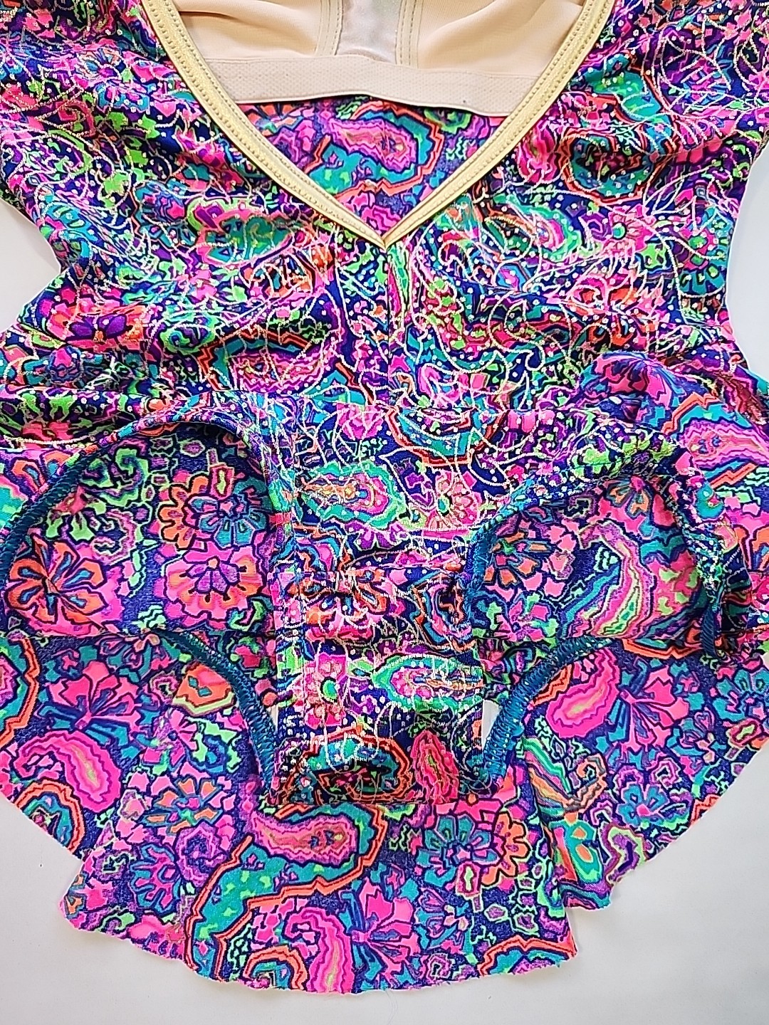 Gantner California Womens Size 10 Psychedelic Neon Colorful 1pc Bathing Suit 80s