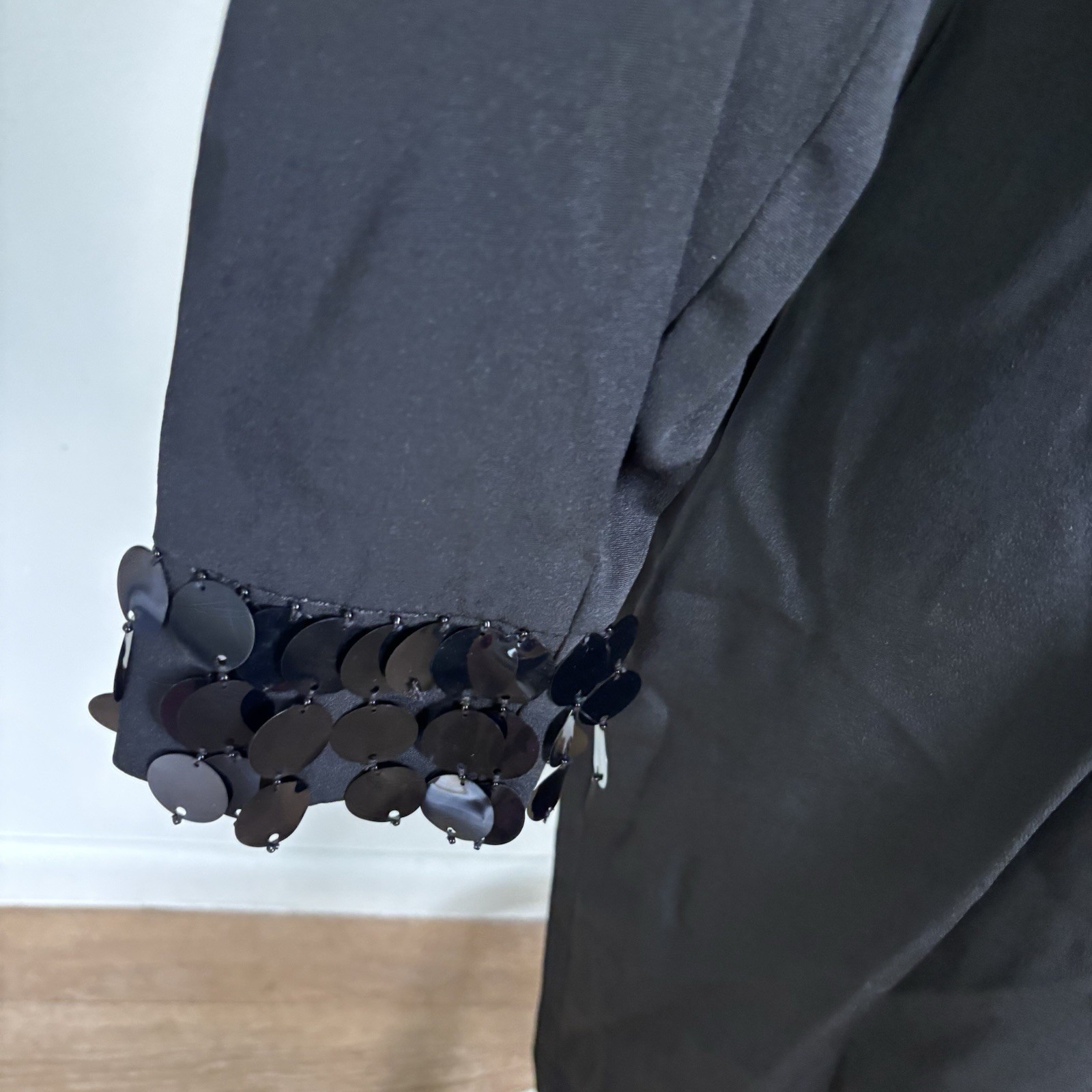 Vintage 80s BB Collections Formal Black High Neck Sheath Dress-Circle Sequins-10