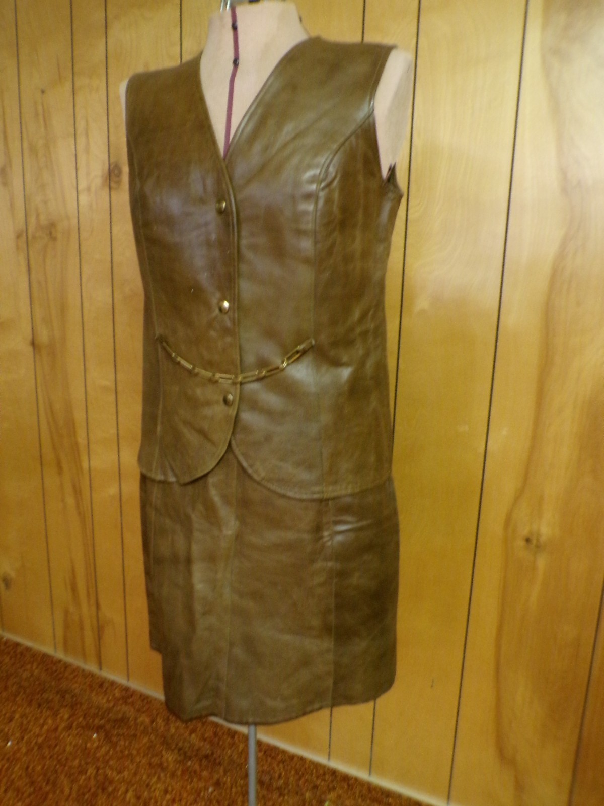 Vintage THE PHYLLIS LOOK Brown Leather Skirt & Vest Waist 31″