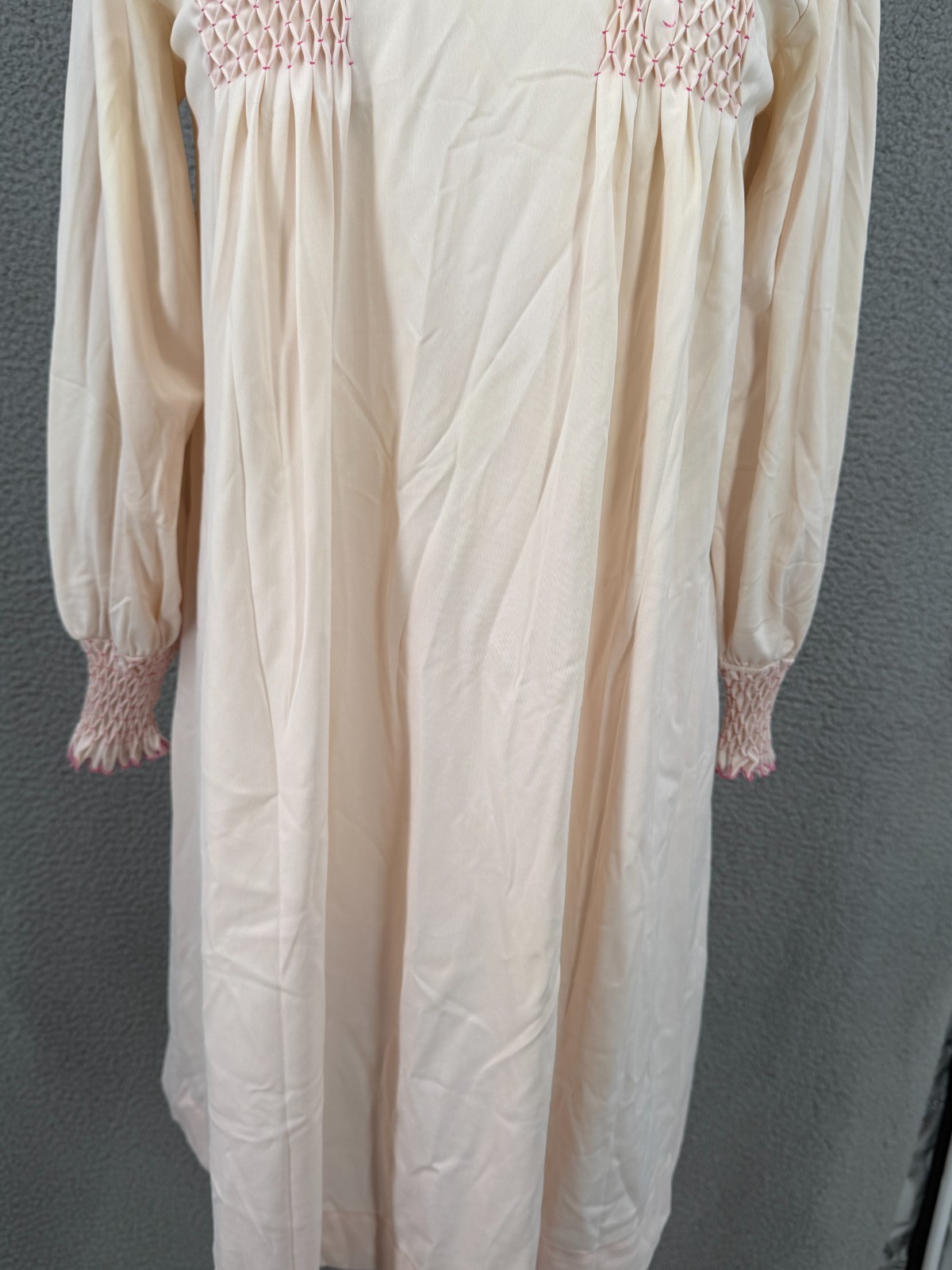 Vintage 60’s Nightie Nylon Nightgown Night Shift size M Embroidered Long Sleeve
