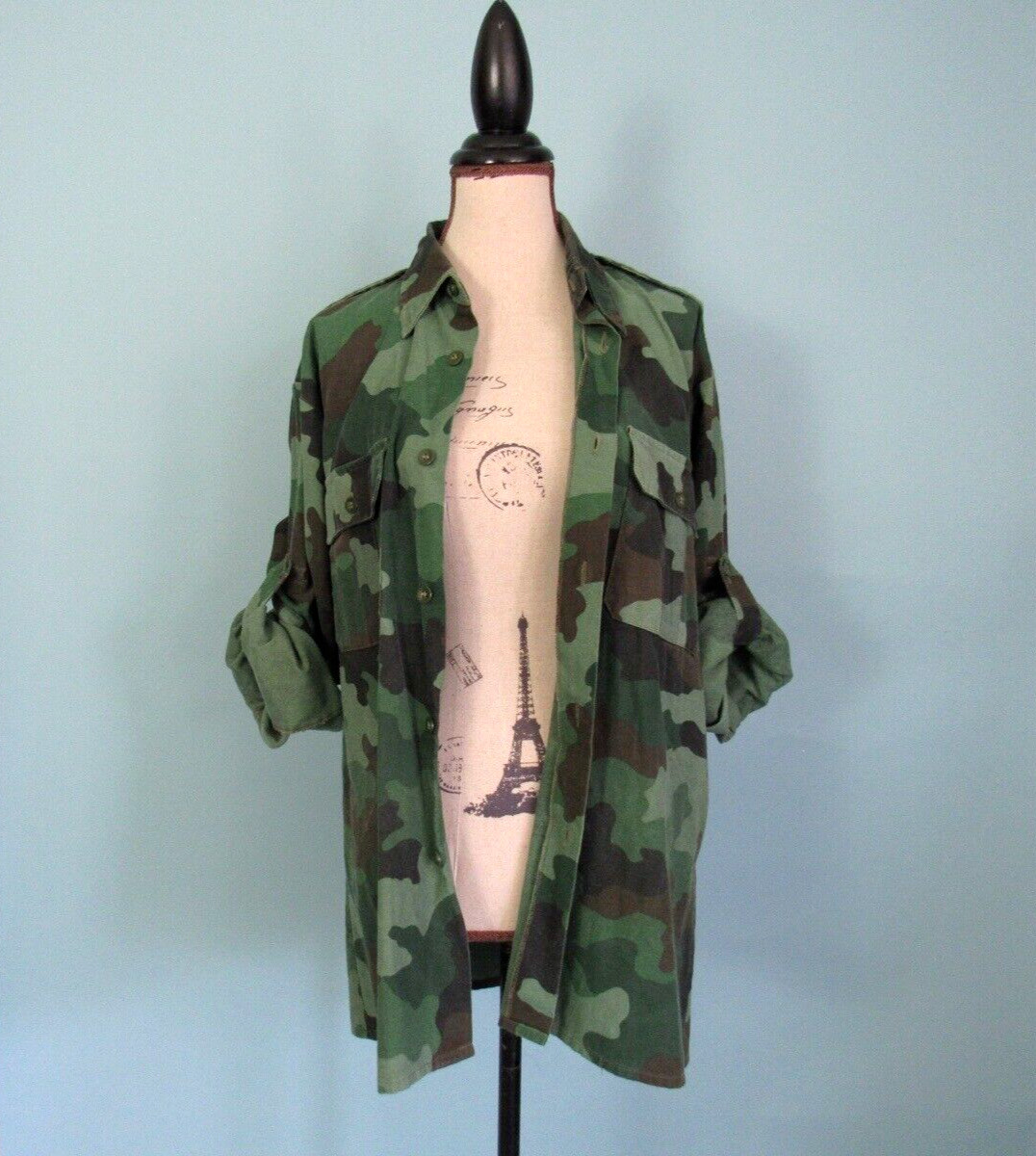 Size: S/M MIKE.IT Camo Jacket VINTAGE Boyfriend Fit Long Sleeve Pockets Women