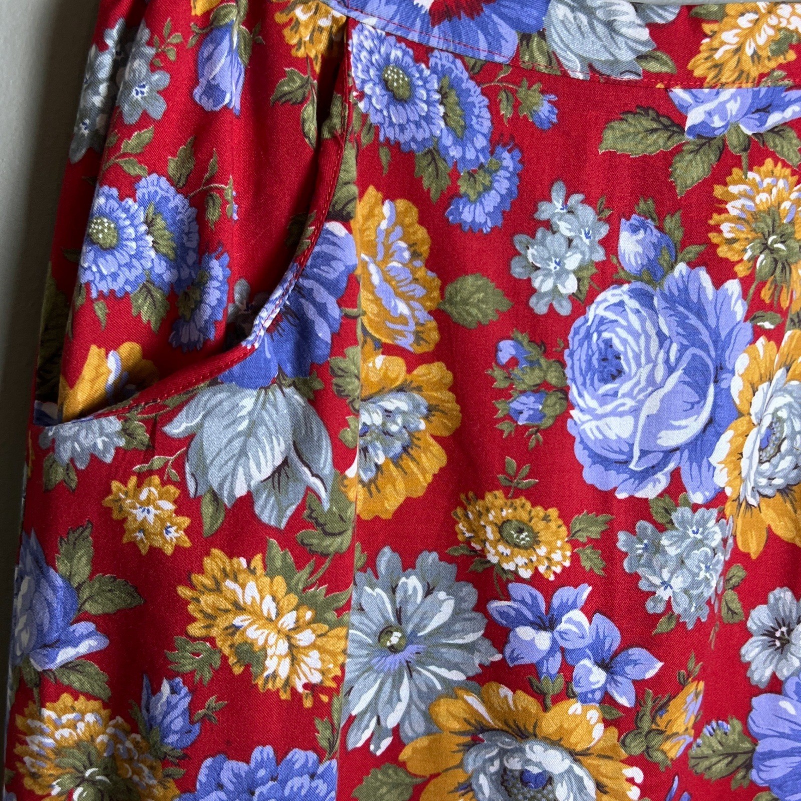 90s Vintage Floral Midi Skirt Women’s Large Cottagecore Coastal Grandmother