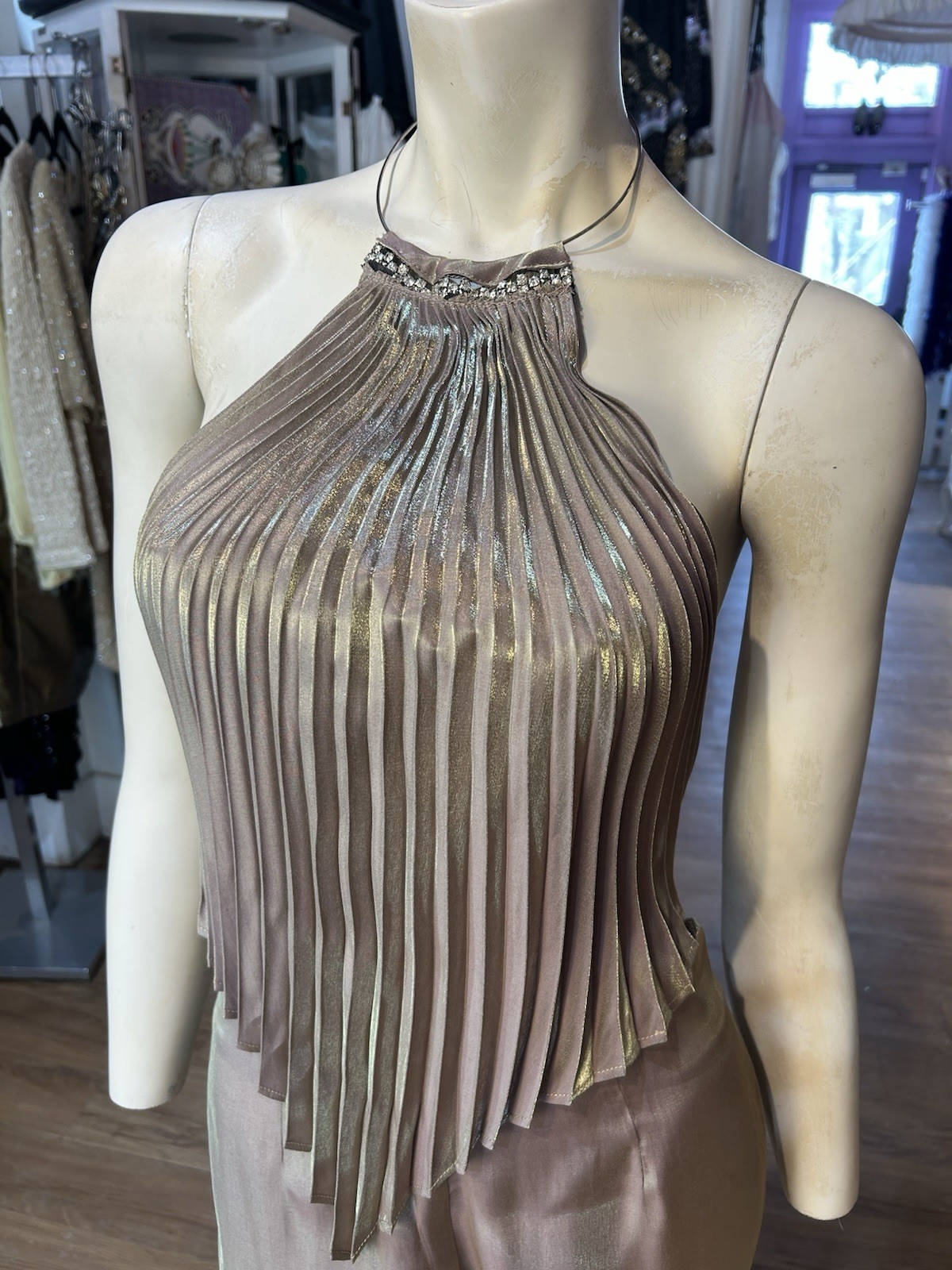 Vntg Rare 1970s Iridescent Fredrick’s of Hollywood 2pc Halter Top and Pant Set