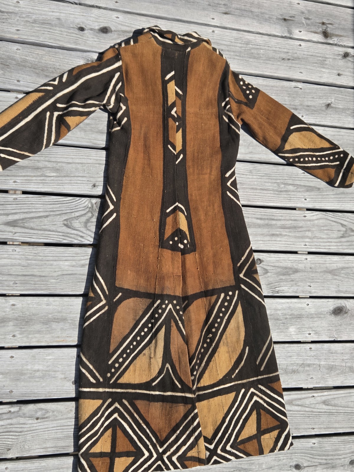 Vintage African Mudcloth Bogolan Long Duster Coat Geometric Handwoven Boho Art