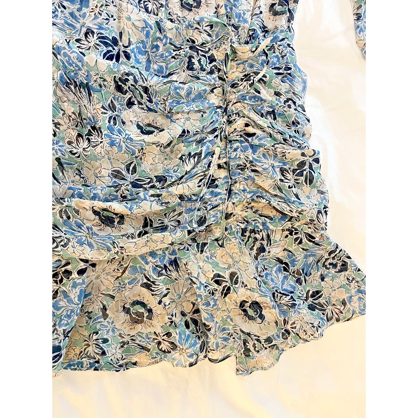 VERONICA BEARD Maggie Blue Floral 100% Silk Wrap Dress Ruched Boho Romantic
