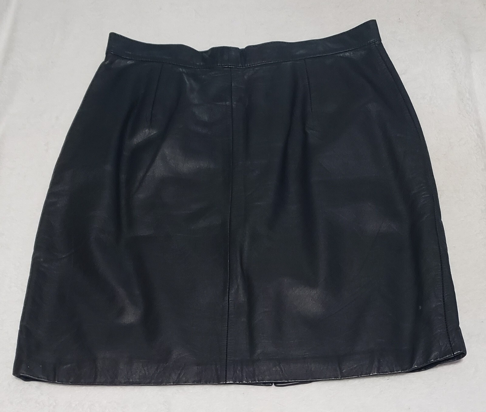 Black Leather Skirt Nordstrom Brass Plum Sz 11 29in Waist LIned Back Zipper Vtg