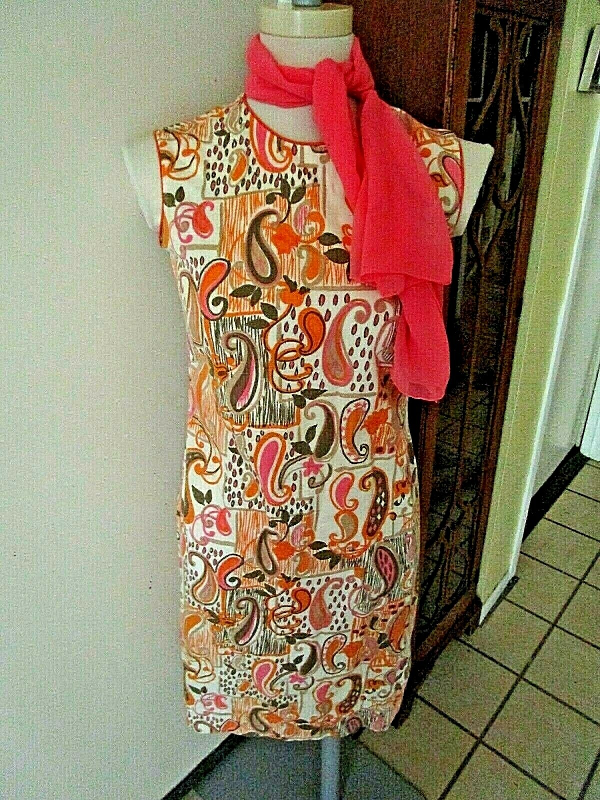 1960’S VINTAGE KIYOMI IOLANI OF HAWAII Shift + Belt WILD MCM PINK ORANGE PAISLEY