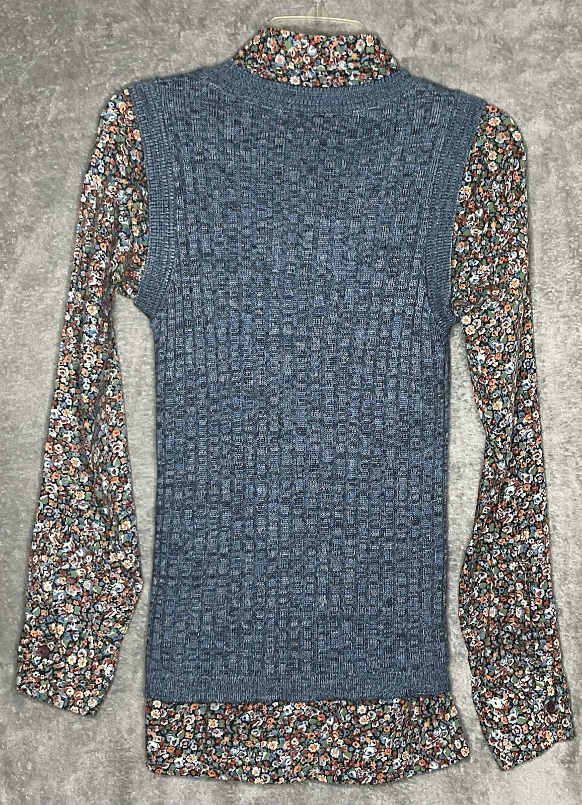 Vintage 70’s Barracuta Van Heusen Womens M Floral Blouse + Blue Sweater Vest