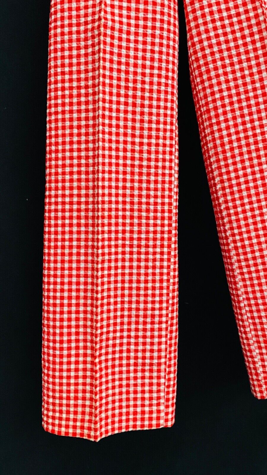 Vintage 1970s red white blue gingham pants, cotton seersucker high waist wide