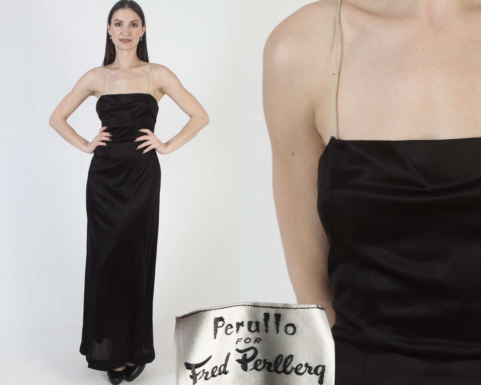 Vtg Perullo For Fred Perlberg Dress I Magnin Mid Century MCM 50s Evening Gown