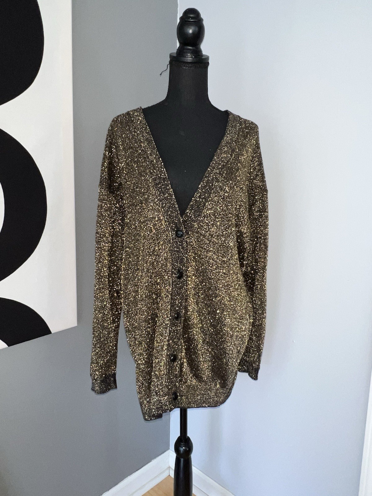 Pierre Cardin Vtg Cardigan Sweater Metallic 33”L Size Large / Medium Made In USA