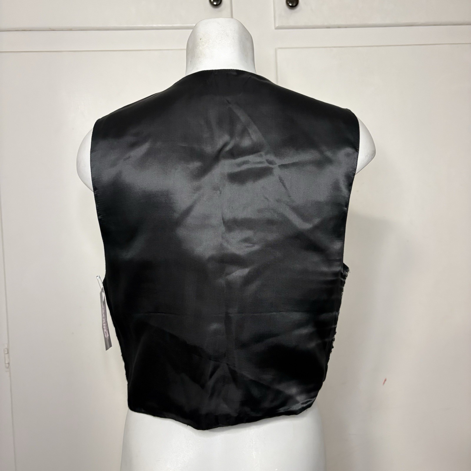 Vintage 90s Black White Embroidered and Beaded Tapestry Button Up Vest