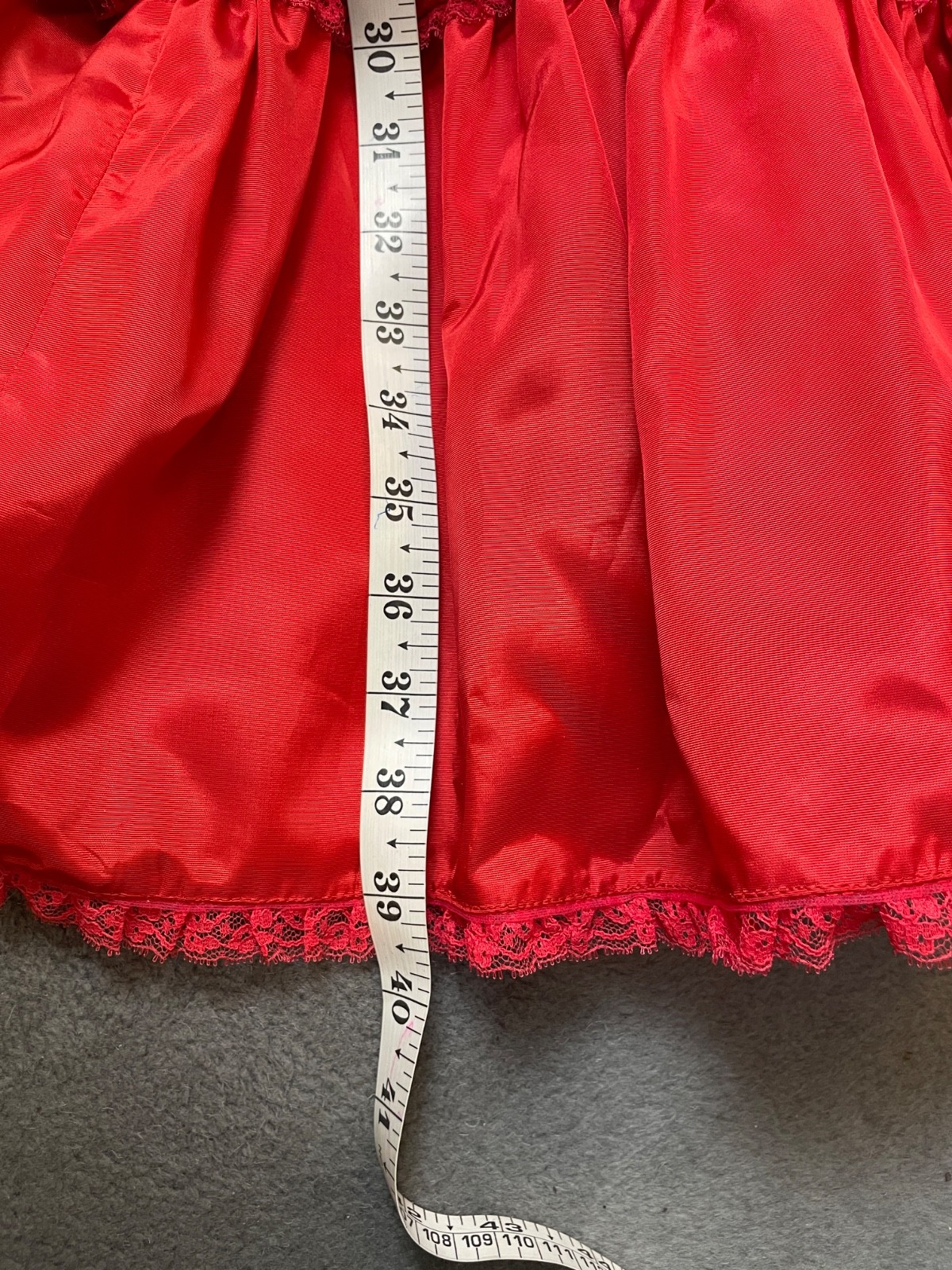 Vintage Red Taffeta Petticoat Skirt Lace Ruffle Rockabilly Square Dance Costume