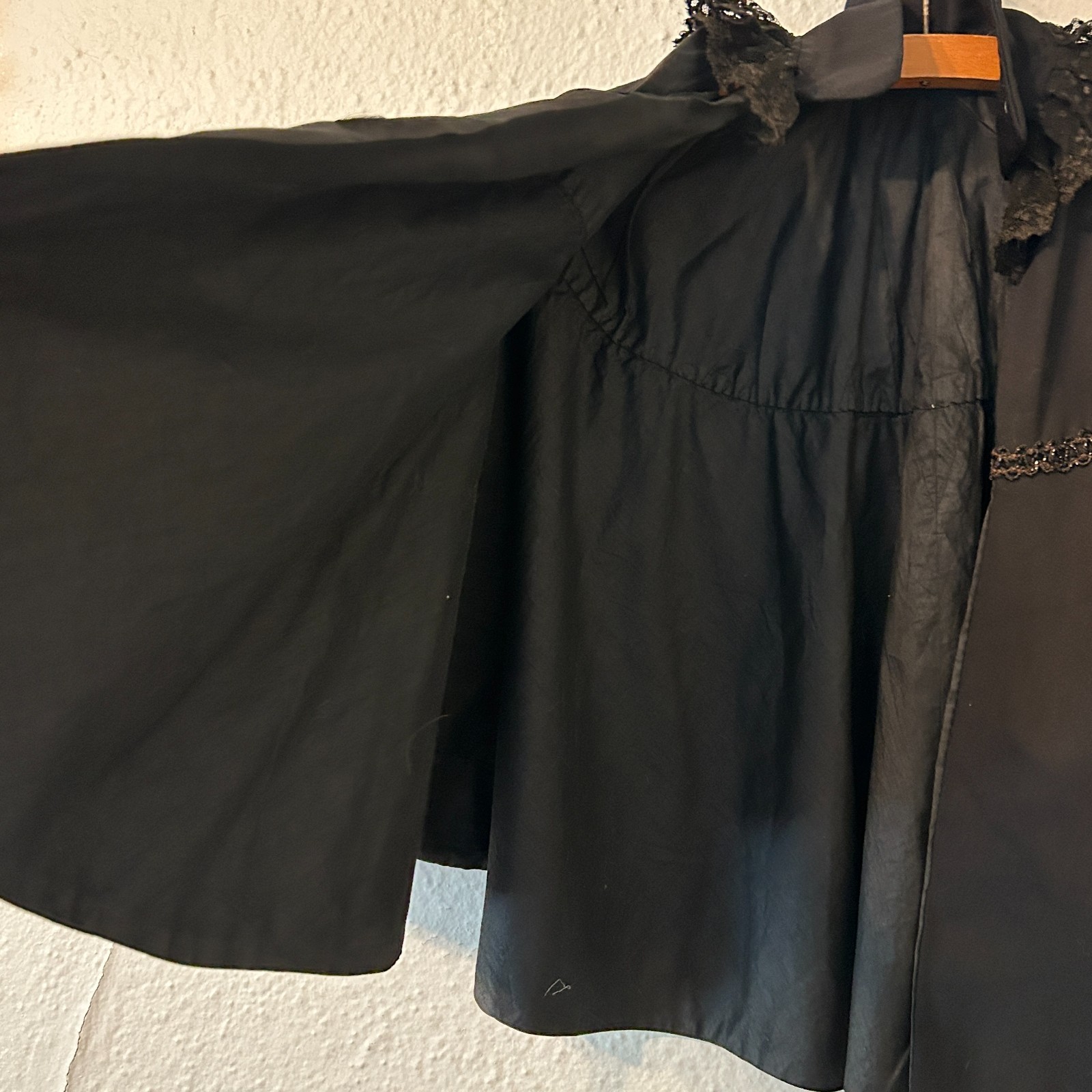 Antique Victorian Black Wool Beaded Evening Cape Capelet Cloak Mourning 1800s