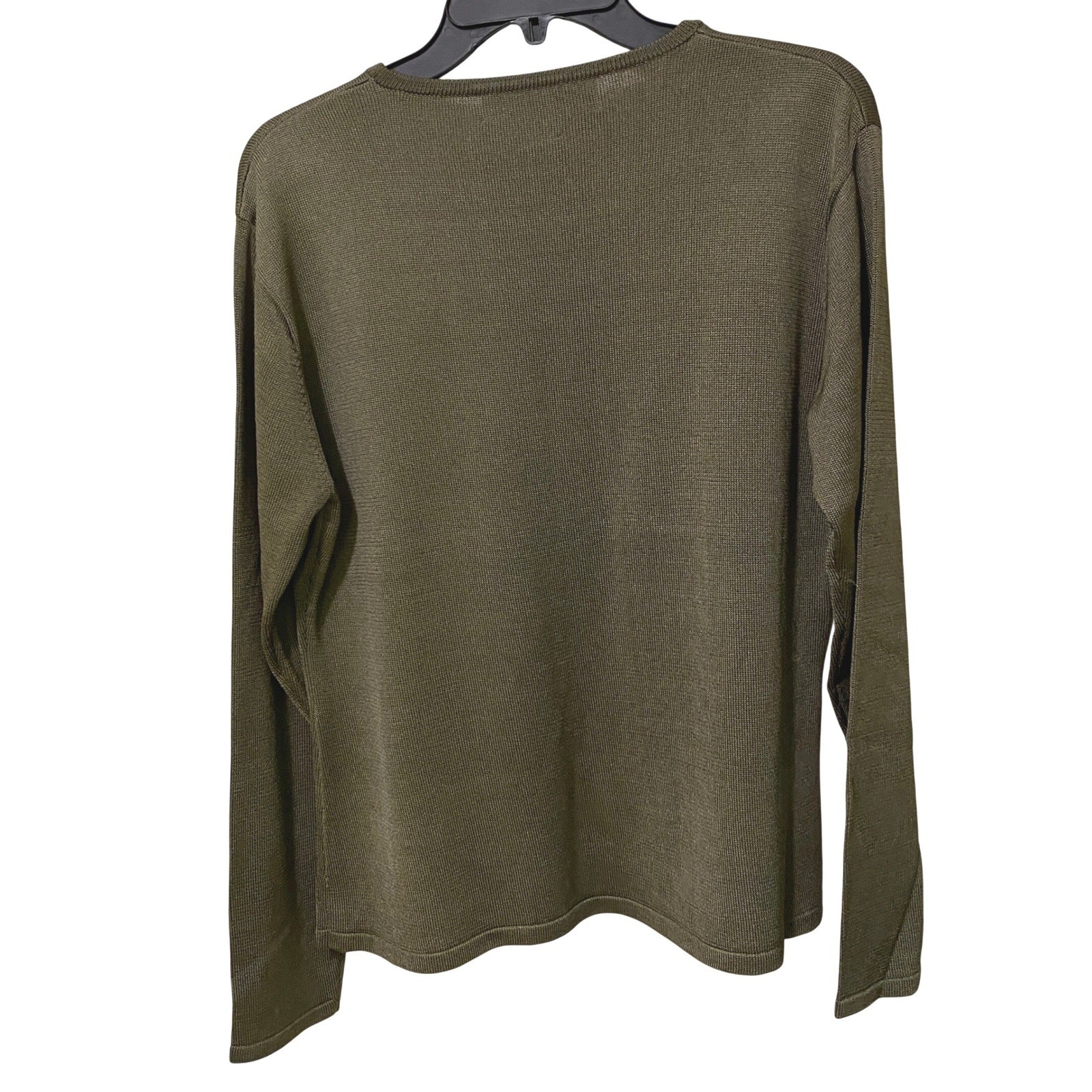 Vtg 80s 90s Womens Silk Knit Pullover Top XL Olive Green Quiet Luxury Old Money