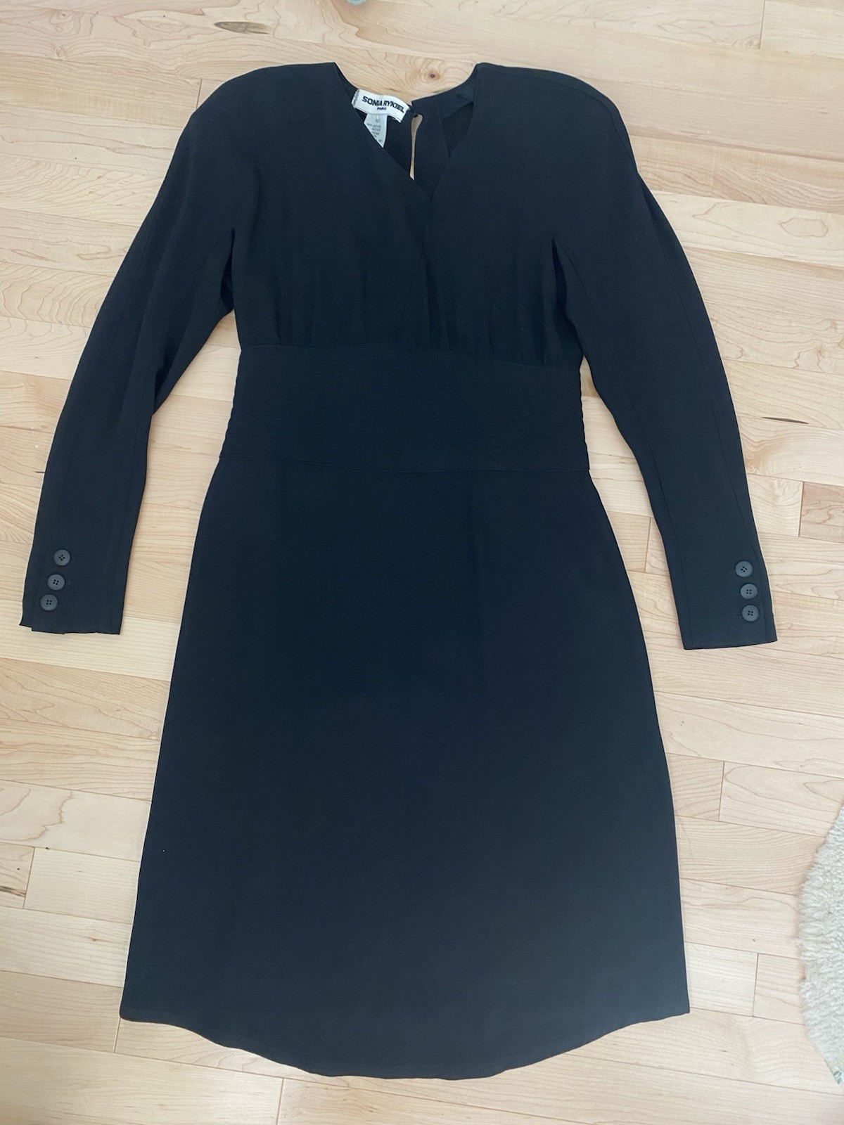 Vintage Sonia Rykiel Black Dress 80s LBD Designer France Long Sleeve Crepe