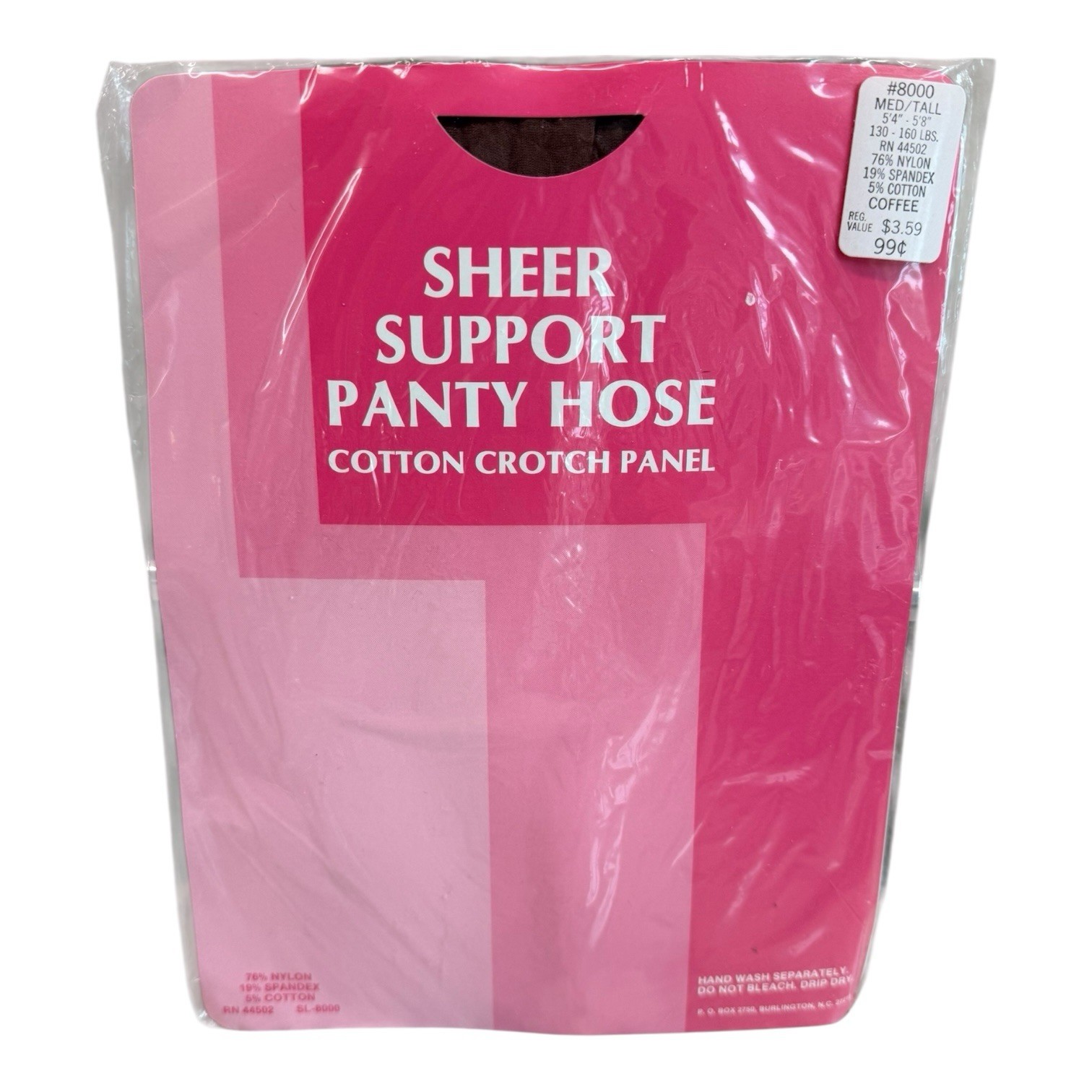 Vintage Sheer Support Pantyhose Med/Tall 130-160 Lbs Coffee