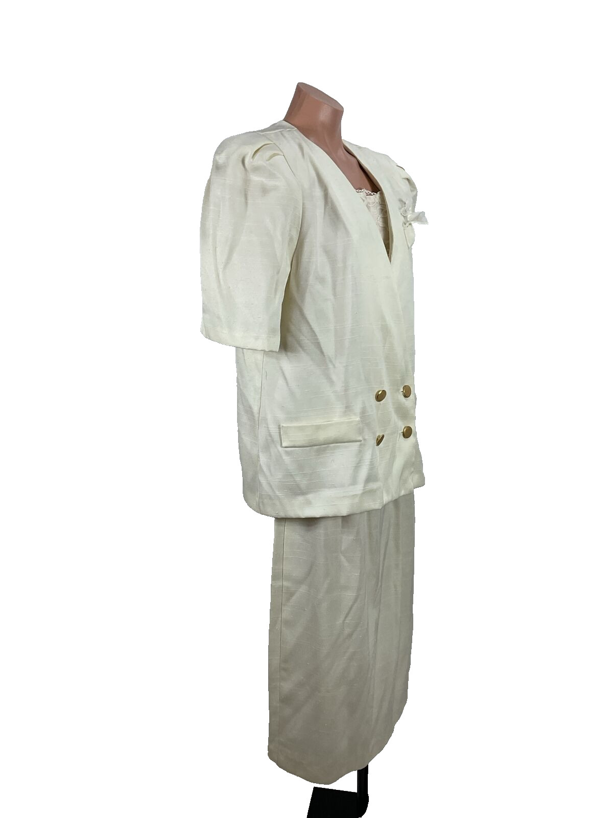 LORAC ORIGINAL Vintage Skirt Suit NWT Linen Like Puffy Shoulder Sleeve UNIONMADE