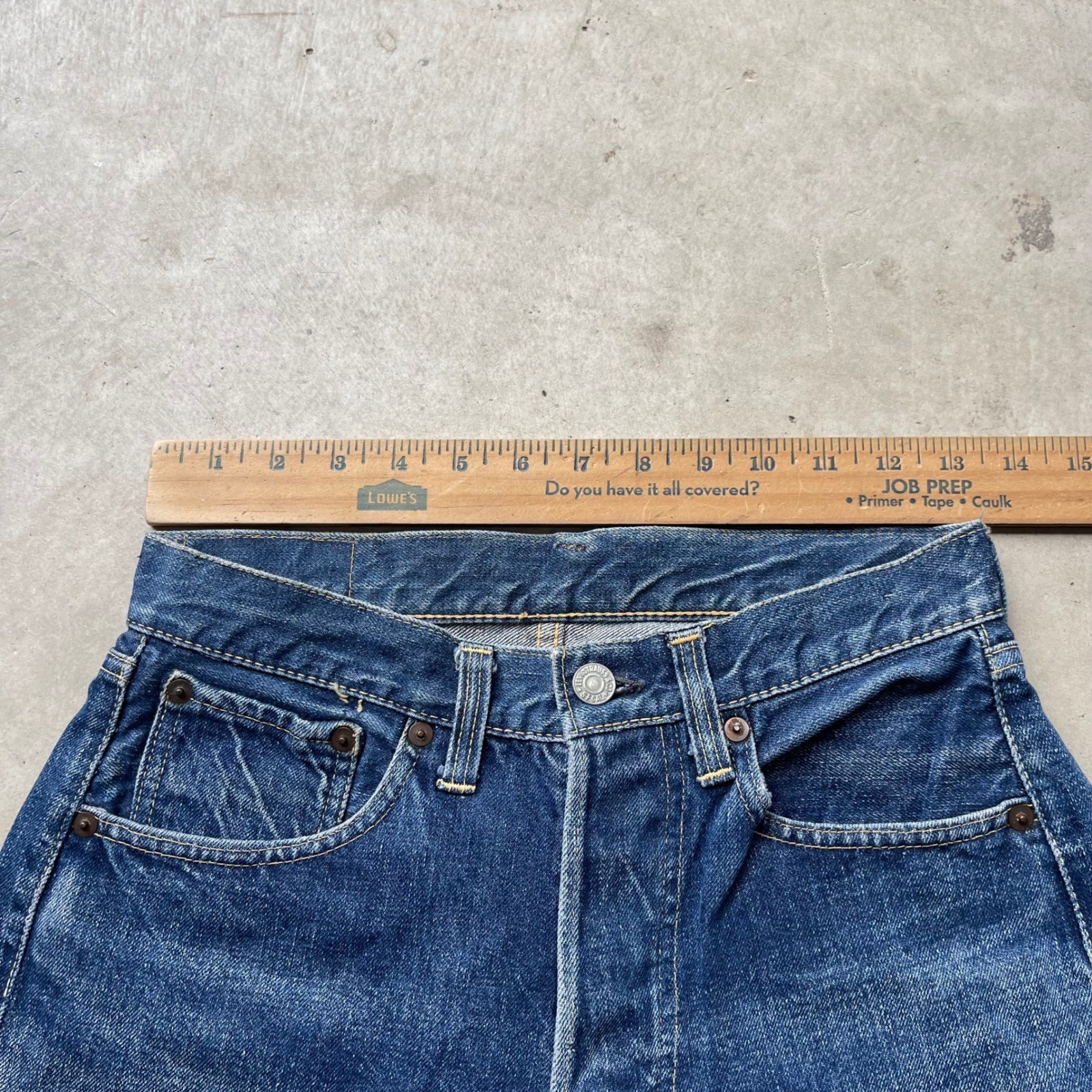 Vintage Levis 501 Big E Selvedge Denim Shorts Indigo Hidden Rivet High Waist 27