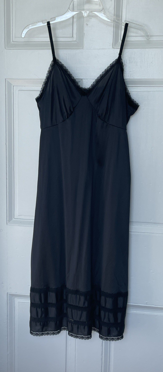 Vintage SEARS Slip Full Length Black Size 40 Adjustable Lace Trimmed RARE