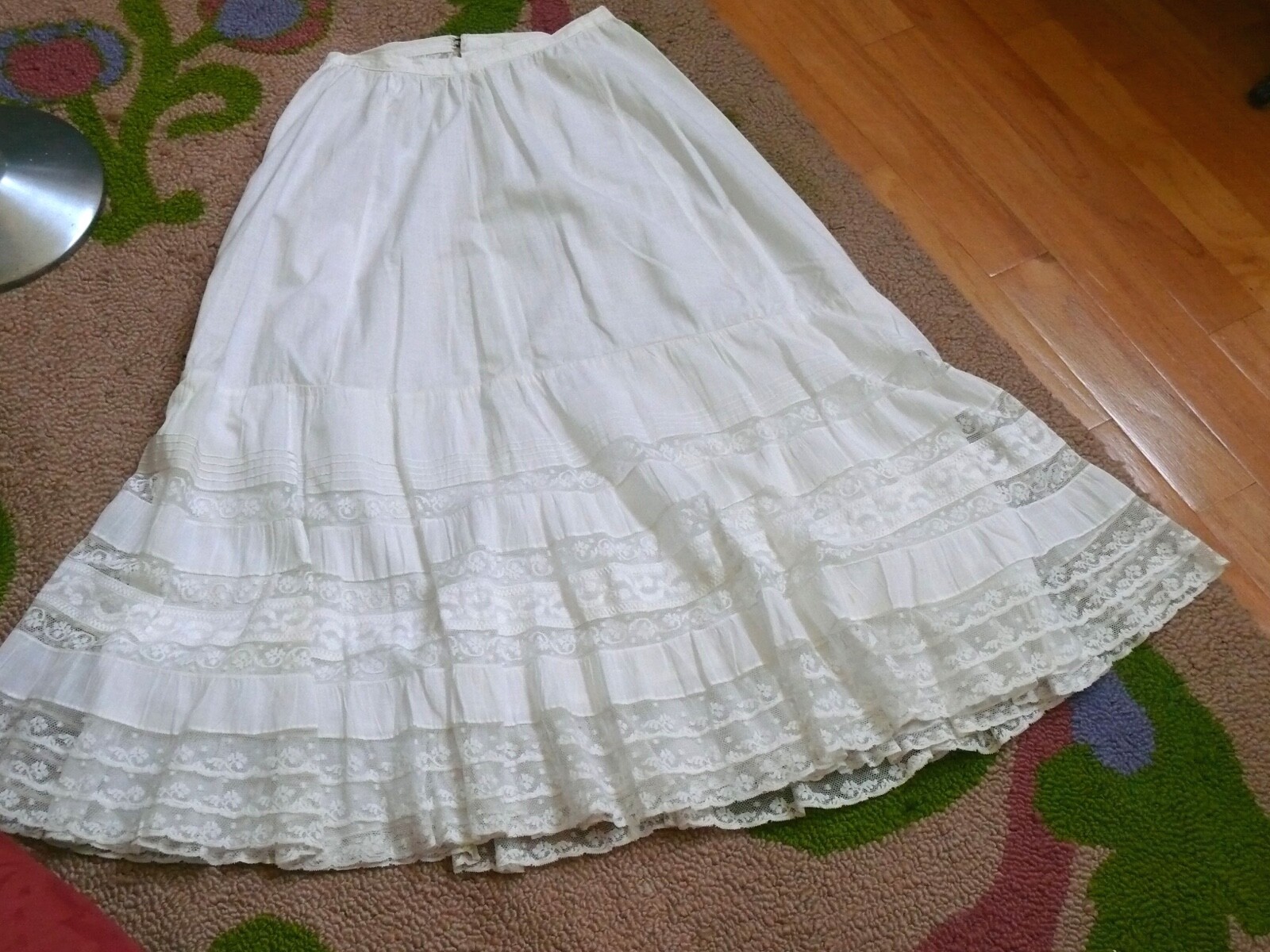 Victorian White Cotton Linen Petticoat or Skirt Light Trumpet Style Lots of Lace