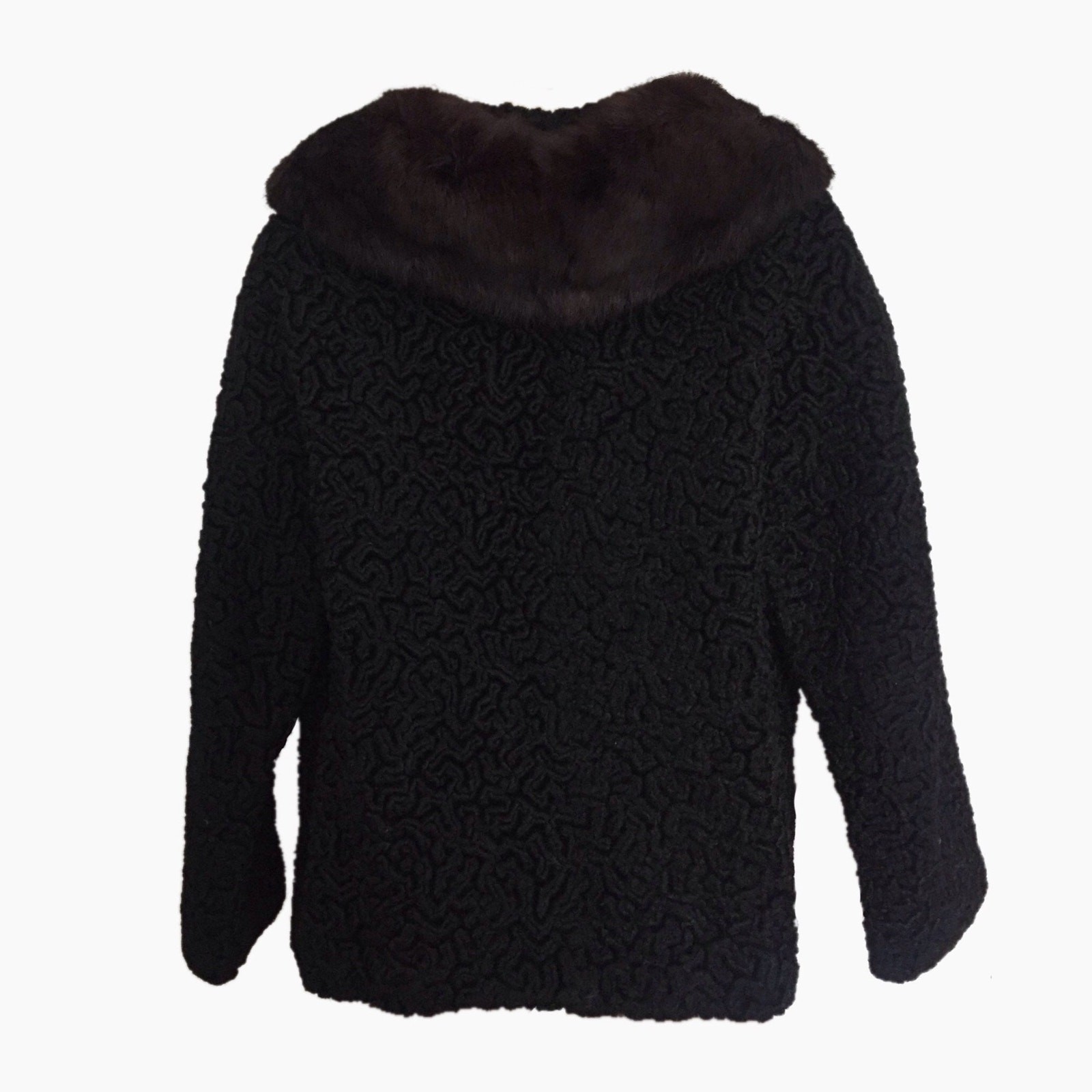 Vintage 1960’s Persian Lamb Jacket with Brown Fur Collar • Double-Breasted
