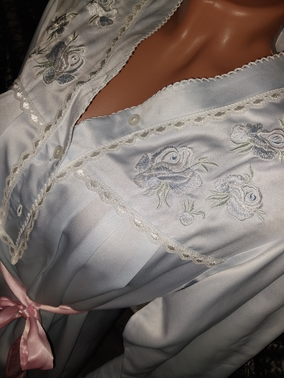 VTG SATIN shiny miss elaine baby blue Anastasia Poets Pullover Robe Nightgown M