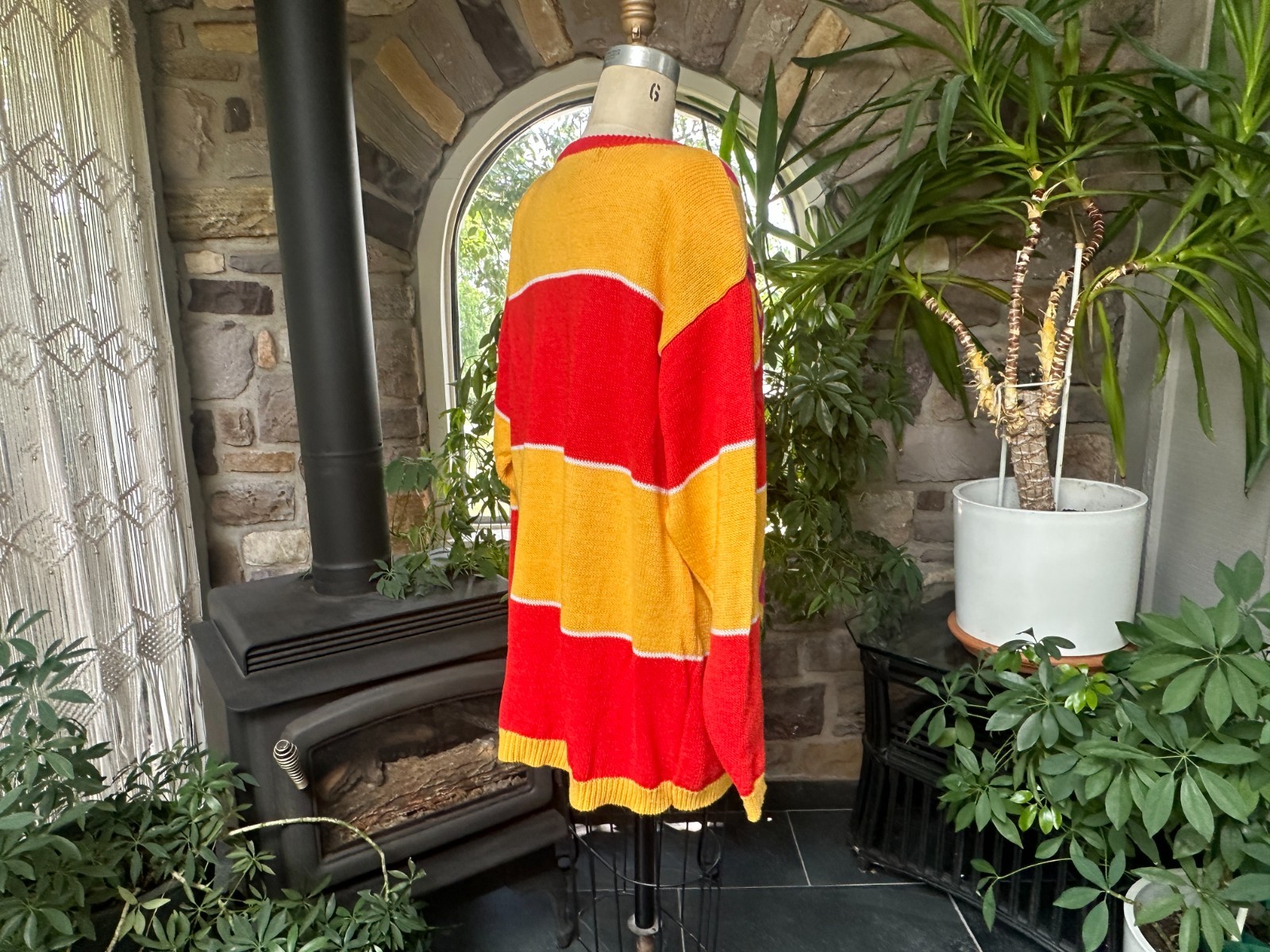 Vintage 1980s I B Diffusion Color Block Embroidered Ramie and Cotton Sweater