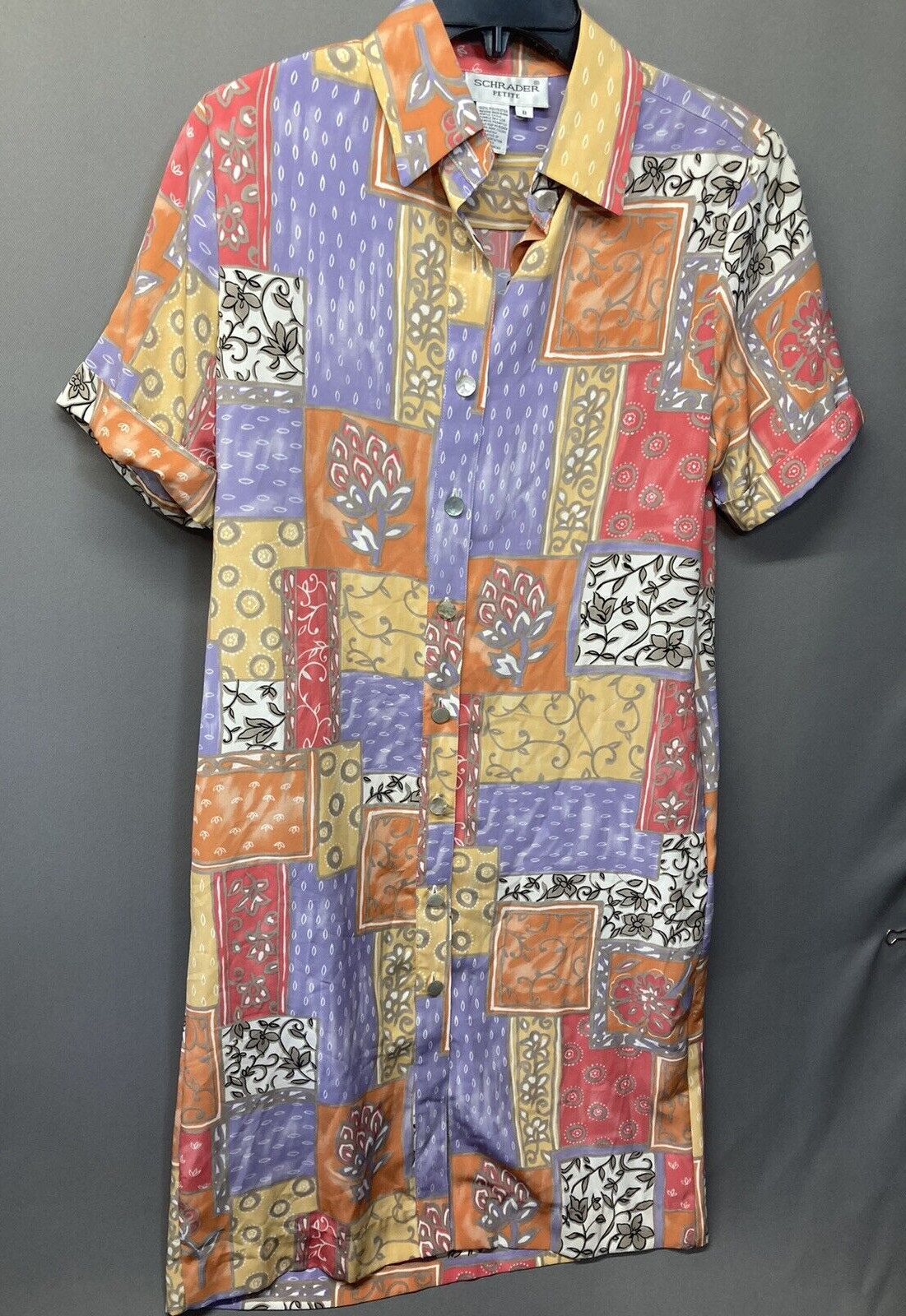 Vintage Shrader Womens 6P Shirt Dress Colorblock Button Up Academia Secretary