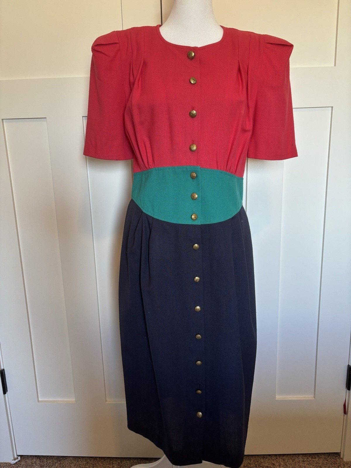 Vintage Leslie Fay Women’s Dress Size 10 Short Sleeve Multi Colored Button Frf