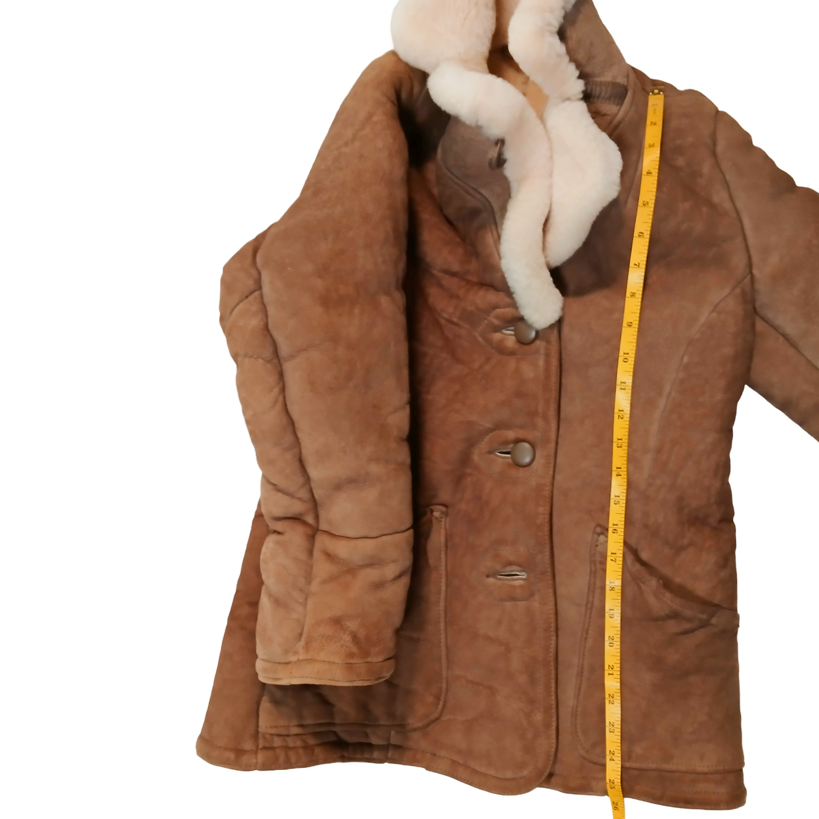 Knight Tailors Shearling Sheepskin Coat Womens 34 XS Brown Suede Vintage 70s 80s
