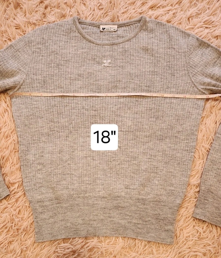 COURREGES Vintage 1970’s Logo Ribbed Sweater Gray S