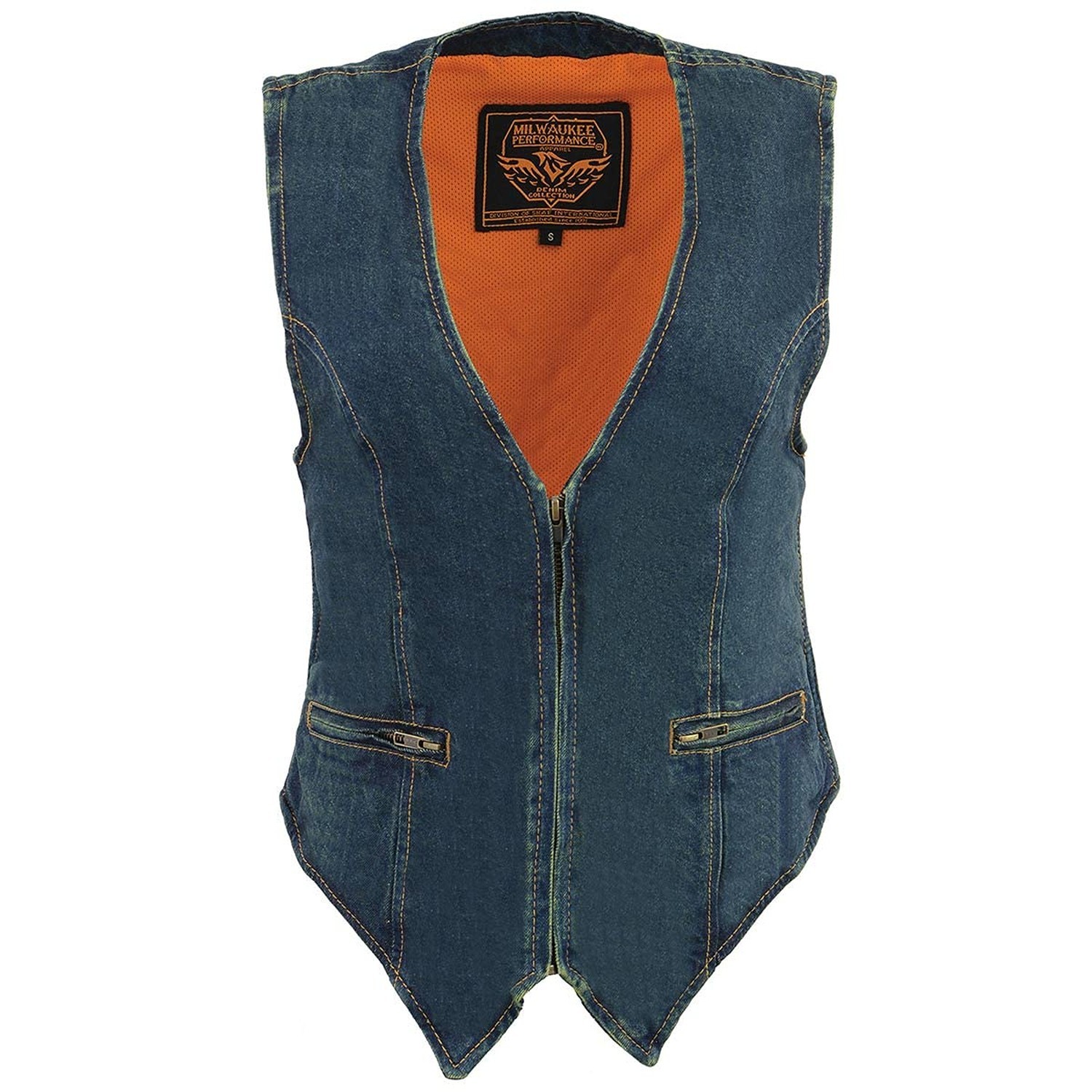 Milwaukee Leather MDL4010 Women’s Black Zipper Front Denim Vest with Side Str…