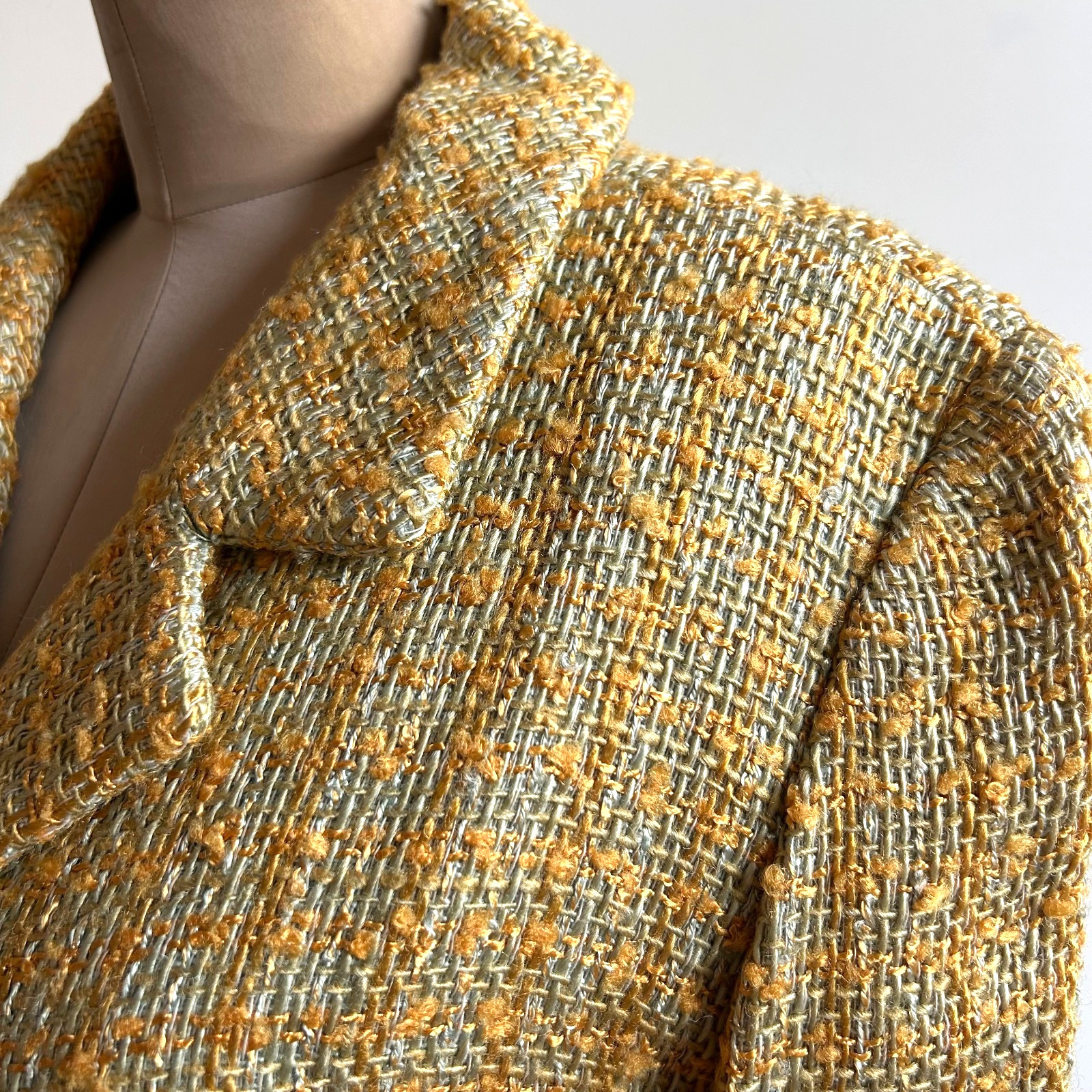 Vintage 1950s Yellow Green Tweed Soft Tailored Blazer Jacket Maisel sz M L 10 12
