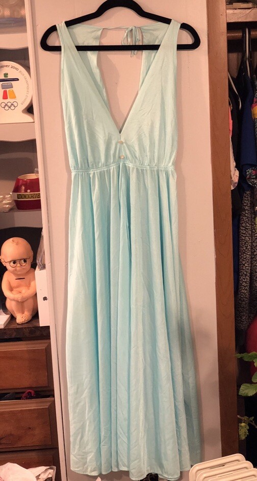 Dream Wear Vintage 70’s Disco Hipster Style Nylon Nightgown Med Sea Foam Green