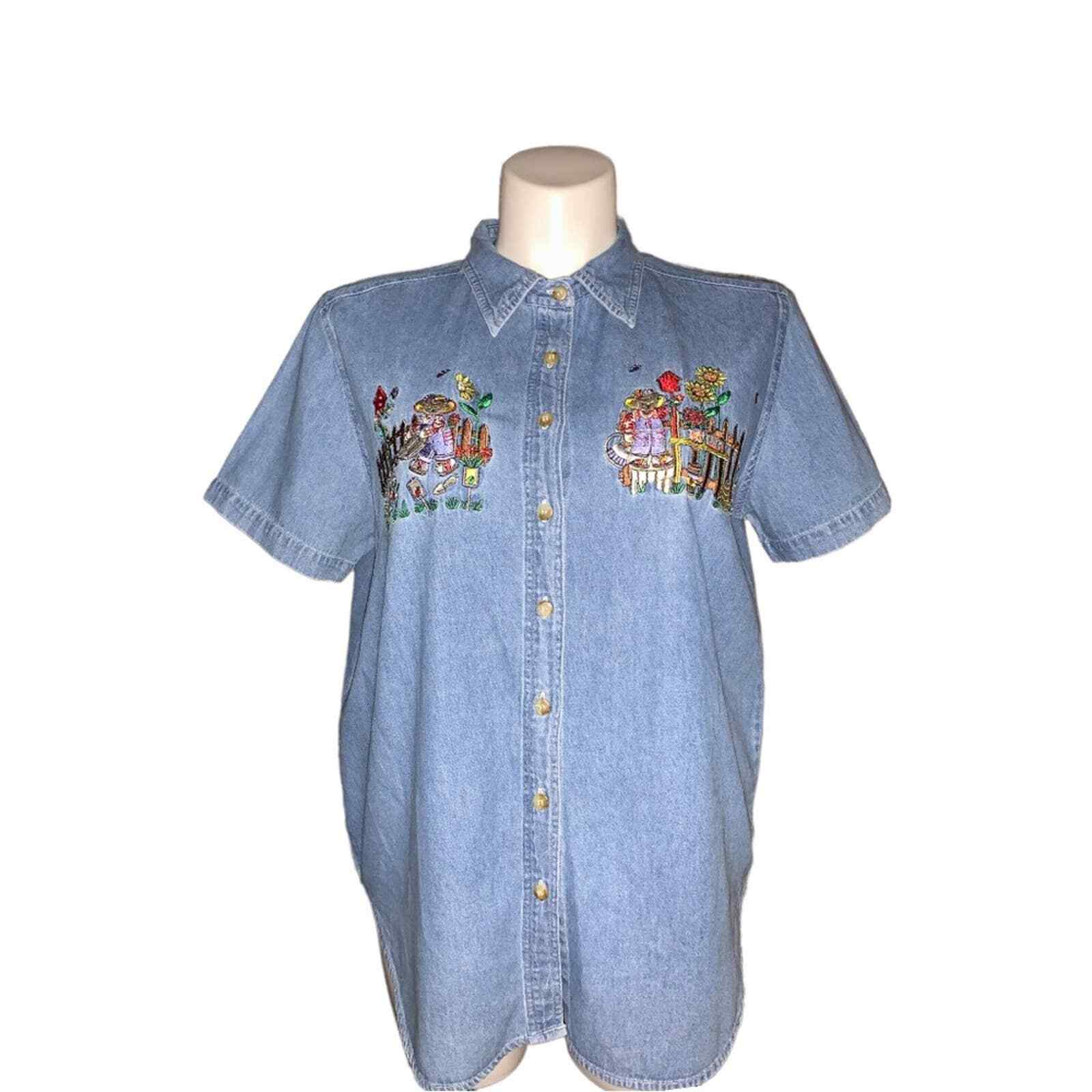 Just My Size Denim Vintage Cottage Core Shirt, Size 14W/16W