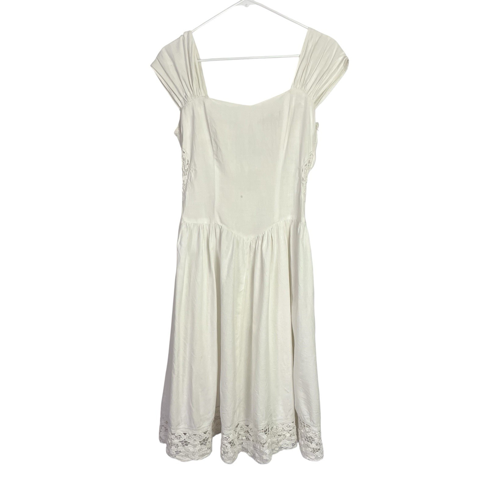 Vintage Birds Peking Handicraft Battenberg Lace Dress Size 6 White Basque Waist