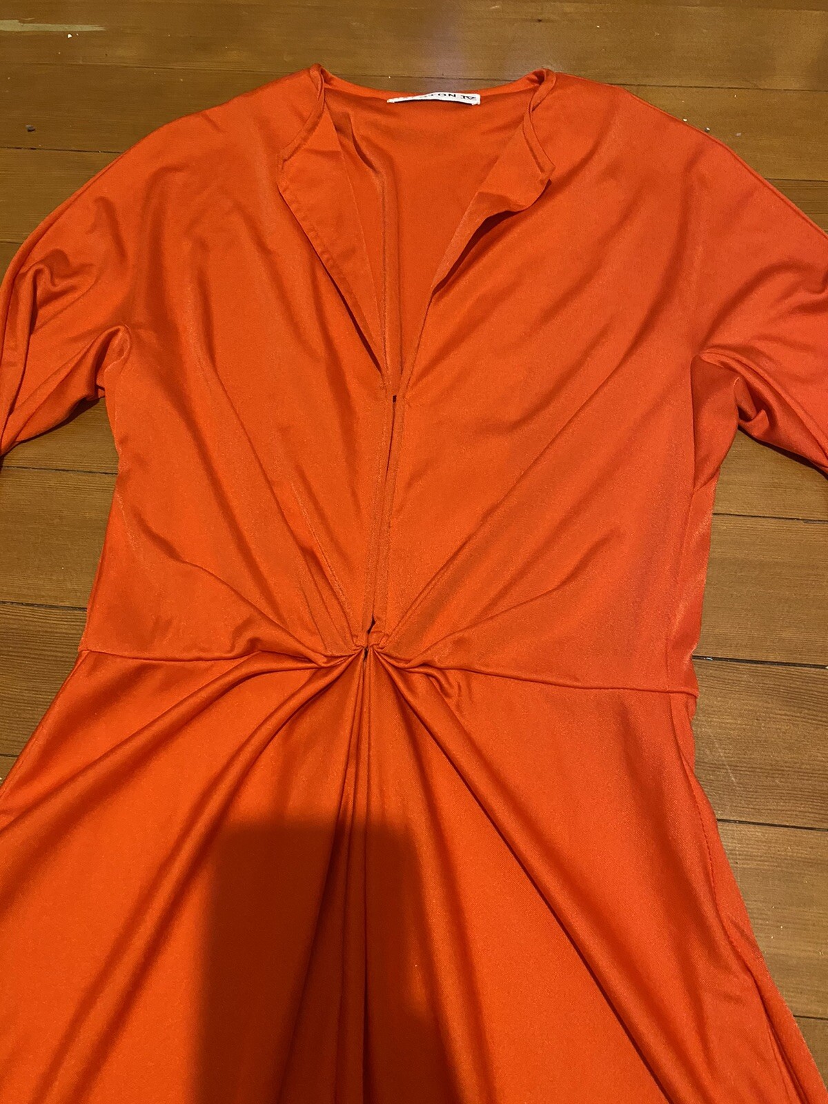 Halston IV Vintage 70s Women’s Dorian Caftan Maxi Dress Orange Red O/S Deep V
