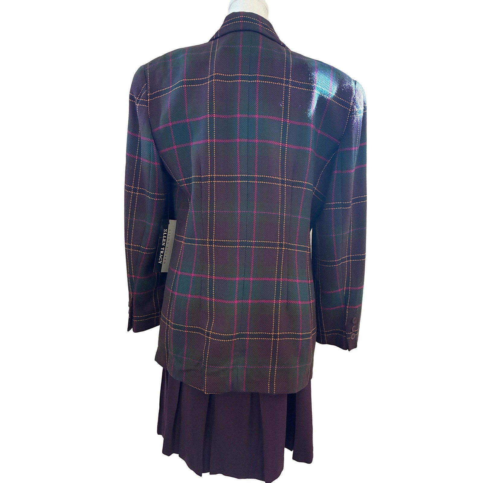 Vintage 90s Ellen Tracy Linda Allard Plaid Wool Skirt Suit, Dark Academia