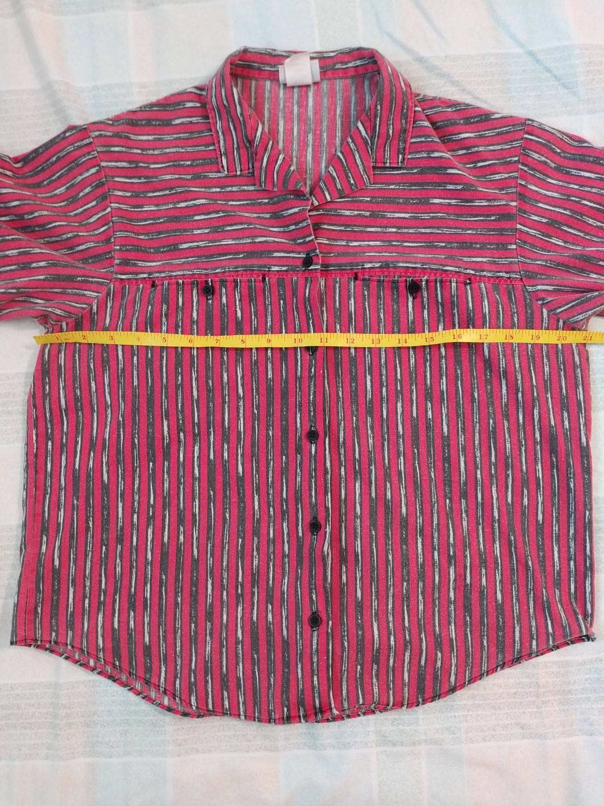 Carlyle VTG 90’s Womans Button Up Black Red White Stripe Short Sleeve Top Sz 12