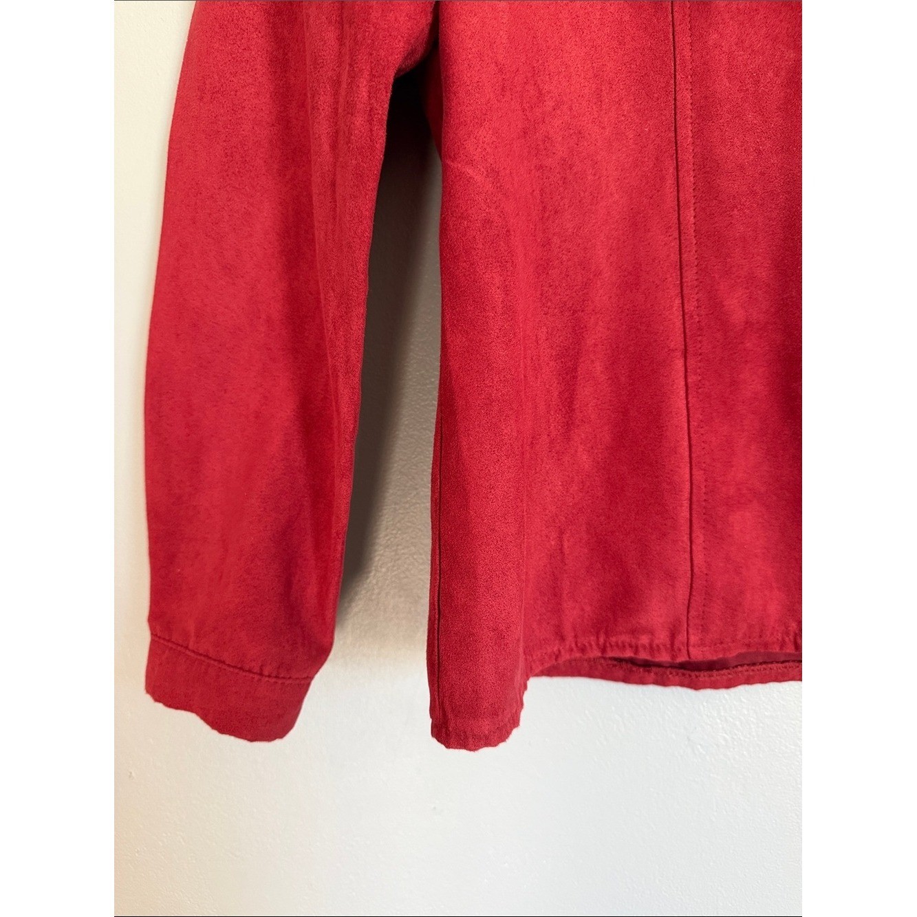 Jessica Vintage Red Faux Suede Button Front Shirt Jacket Blouse Medium Size 10